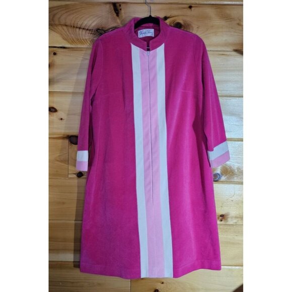 Vintage Vanity Fair Womans Size 12 Made In USA Pink Dacron Housecoat Zipup - Picture 7 of 9